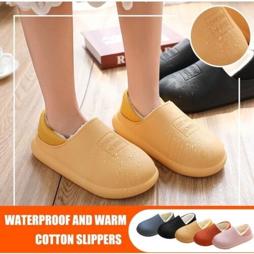 Dropship 2020 Waterproof Winter Cotton Slippers Female Home Warm Women Shoes Indoor Out Leather Bread With Cotton Shoes