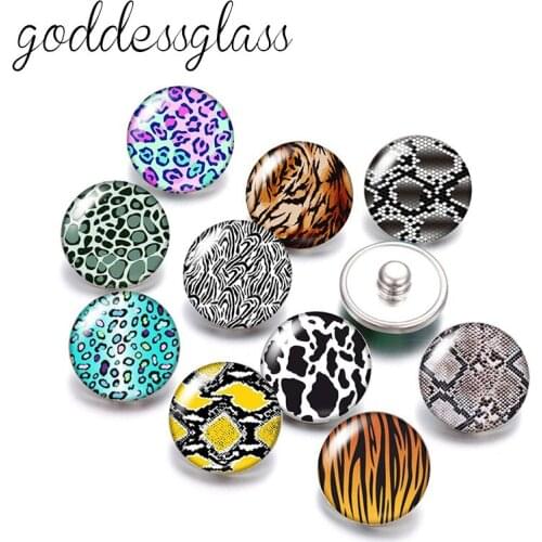 Fashion Leopard Cow Tiger Snake Patterns 10pcs Round photo 18mm snap buttons for 18mm snap necklace DIY findings jewelry