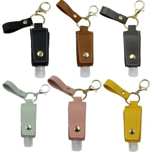 Travel Hand Sanitizer Empty Refillable Bottle with Faux Leather Holder Keychain