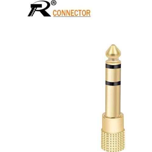 R Connector 1pc Microphone plug audio connector 6.35mm male plug to jack 3.5mm 3 pole female socket speaker adapter gold plated