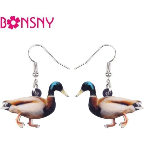 Bonsny Acrylic Cartoon Walking Duck Quacker Earrings Big Long Dangle Drop Novelty Animal Jewelry For Women Girls Teens Gift Bulk