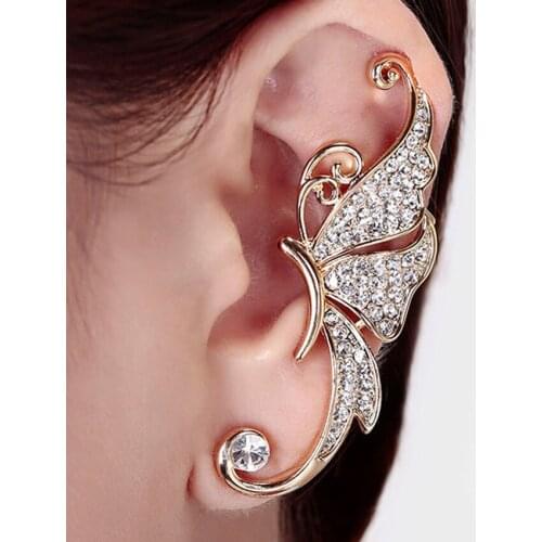 European And American Style Ins Fashion Trend Crystal Angel Wings Butterfly Pearl Ear Hook Painless Ear Bone Clip Niche Design