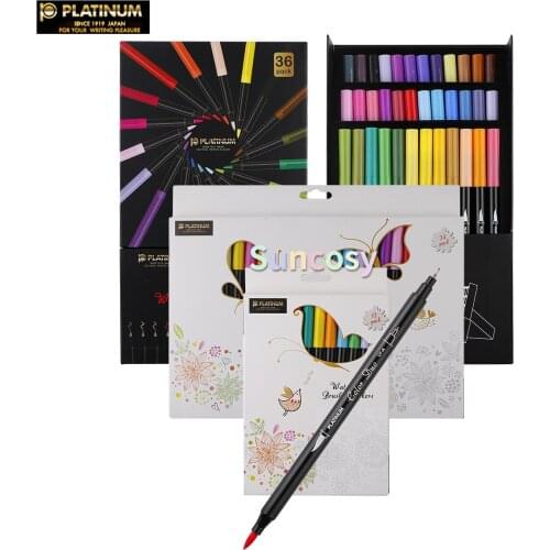 Japan PLATINUM Platinum color brush cf-a double head water soluble soft brush 12 / 24 / 36 color hand painted watercolor pen set