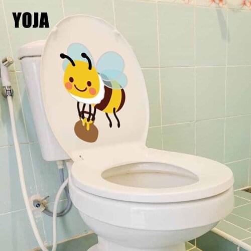 YOJA 15.7X23.1CM Toilet Decal Wall Sticker Bedroom Home Decor Intereting Cartoon Bee Modern Art T5-0993