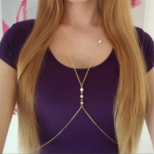 Women Boho Gold Silver Plated Body Bikini Sexy Chain Crystal Summer Charm Chains Necklace Belly Waist Chain Beach Body Jewelry