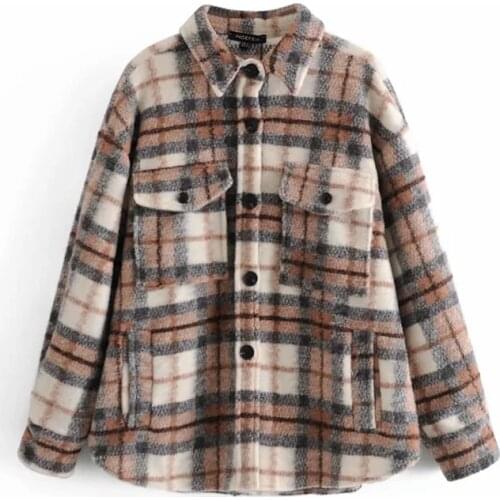 Fashion Woolen Shirt British Style Retro Plaid Lapel Long Sleeve Jacket Womens Spring And Autumn Models