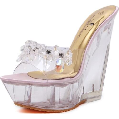 Womens shoes Sexy PU Wedges Heel Transparent Platform Sandals High Heels Party Shoes US size 4-8 No.126-55