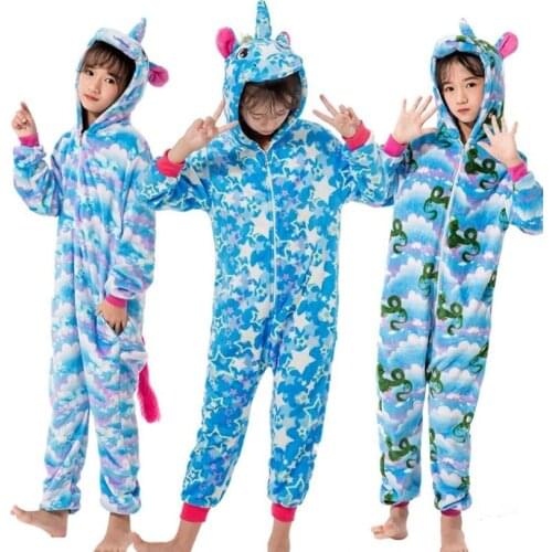 Winter Flannel Girls Unicorn Pajamas Children Kigurumi Cartoon Kigurumi Pajama Girls Unicornio Pijamas jumpsuit pyjamas kids