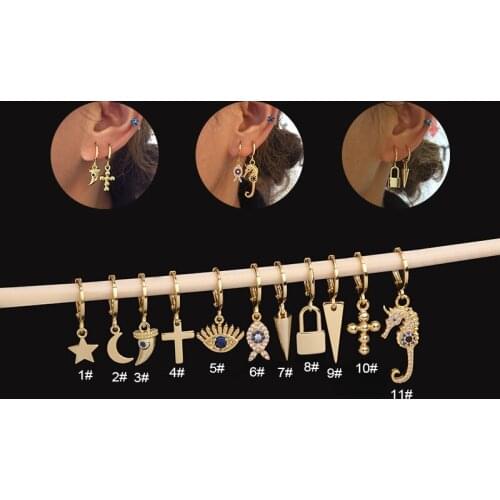 1PC Star Moon Cross Hoop Ear Piercing Earring for Women Initial Ear Buckle Creative Joker Earring Cartilage Jewelry for Women