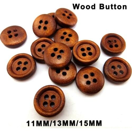 100PCS 11MM 13MM 15MM Wood Coffee Button 4Hole Fits Painting Shirt Buttons Coat Boots Sewing Clothes Accessory MCB-1041