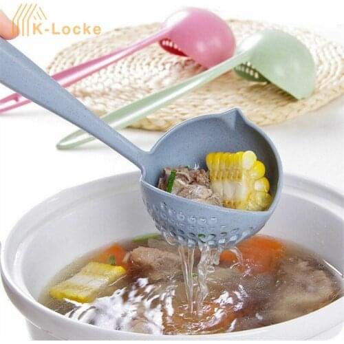 Hot Selling 2 in 1 Long Handle Soup Spoon Home Strainer Heat Resistant Cooking Colander Kitchen Scoop Plastic Ladle Tableware