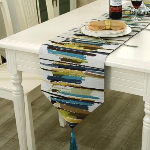 35 Fudiya Fashion Modern Table Runner Colorful Nylon Runner Table Cloth With Tassels Cutwork Embroidered Table Runner