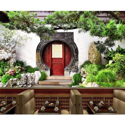 3D Chinese Classical Architecture Mural courtyard arch background wall hot pot shop teahouse living room decorative wallpaper