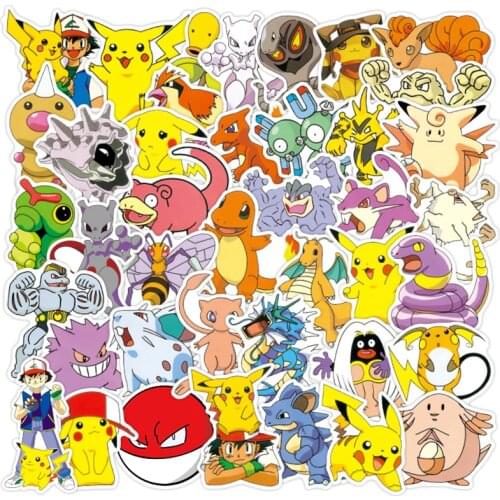 50pcs Pokemon Stickers Kawaii Pikachu Cartoons Anime GO Laptop Waterproof Bicycle Car Skateboard Guitar Sticker Funny Kids Toys