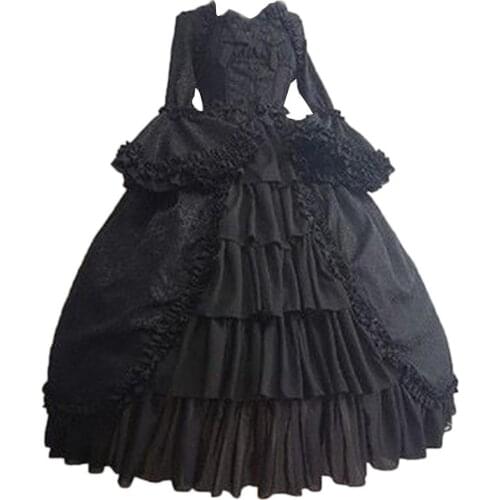 80% HOT SALES！！！Lady Retro Square Neck Tight Waist Bowknot Medieval Dress Cosplay Party Costume