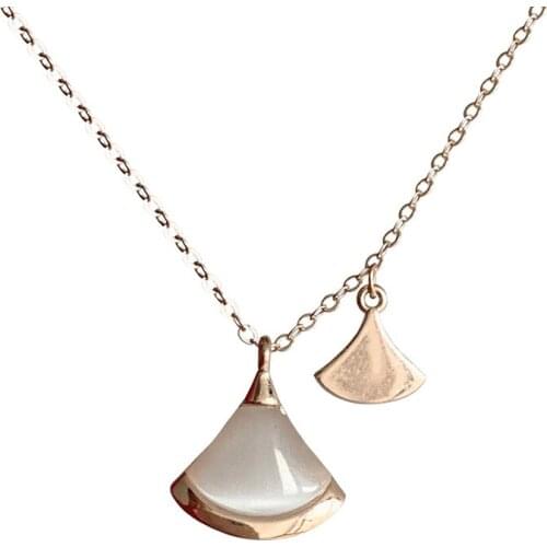 925 Sterling Silver Pin New Double Fan Net Red Temperament Skirt Pendant Light Luxury Chain Trendsetter