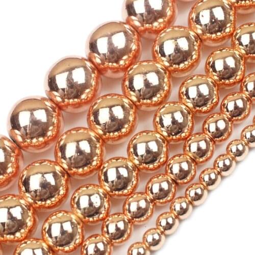 Factory Price Natural Stone Beads Rose Gold Hematite Beads For Jewelry Making 2/3/4/6/8/10/12mm Round Loose Beads Diy Bracelet