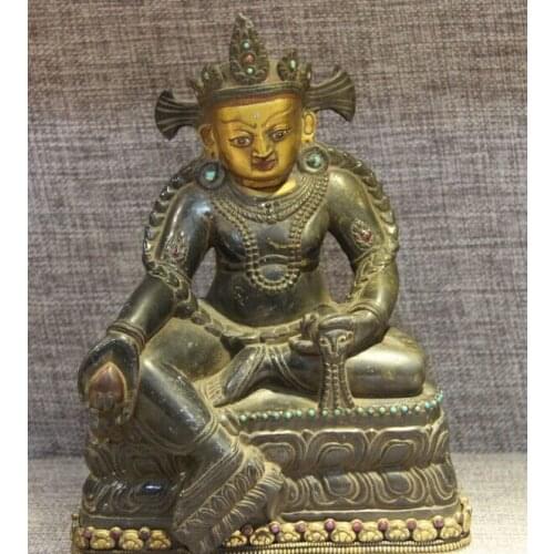 Fast shipping USPS to USA S3340 Tibet Buddhism Temple Carved Stone Gilt Black Wealth God Buddha Mammon Statue