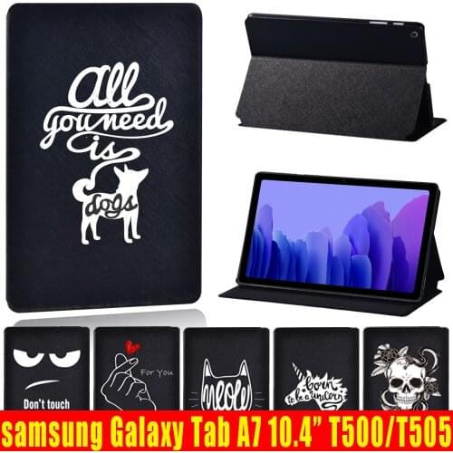 For Samsung Galaxy Tab A7 10.4 Inch 2020 T500/T505 Tablet Case PU Leather Tablet Protector Shell Print Pattern+ Free Stylus
