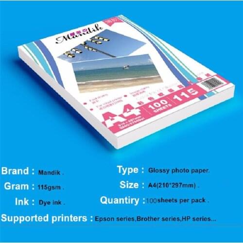 A4 Color Inkjet High-gloss Photo Paper Photo Paper 115g Crystal Photo Printing Paper A4 Photo Paper Photo Paper 100pcs / Package