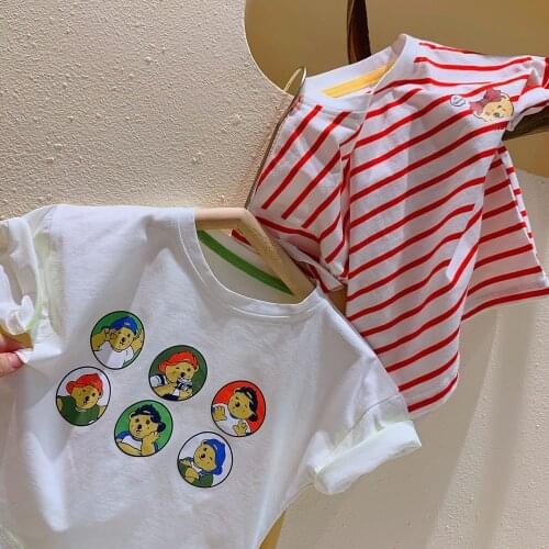 Childrens Clothing 2-8 Years Baby Boys Striped T Shirt Summer New Kids Boys Casual Cartoon Print Tees Baby Cotton Fashion Tops