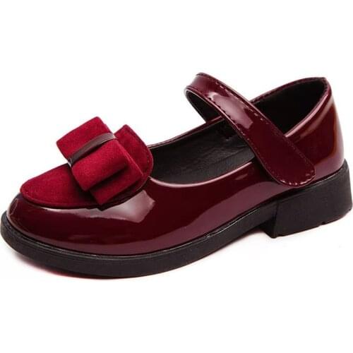 New Girls Leather Shoes for Kids Princess Sandals Dress School Fashion Bow Summer Children Black Flat Damping Shoes Wedding Part