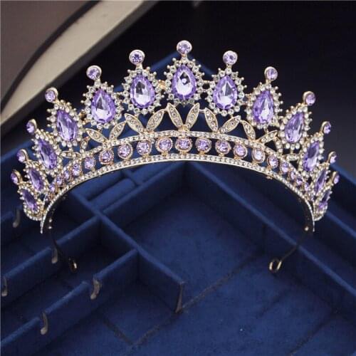 Cenmon Vintage Purple Rhinestone Tiaras Crown Headbands Bride Headdress Party Diadem Bridal Wedding Hair Jewelry Ornaments
