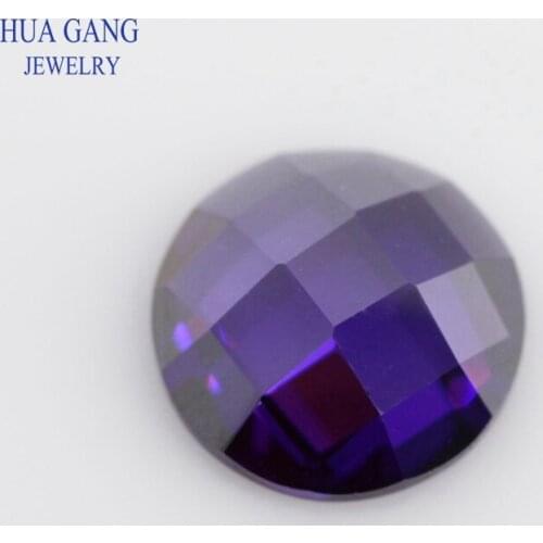 Violet Cubic Zirconia Stone Round Shape Flat Bottom Checkerboard Cut Loose CZ Stone Synthetic Gems For Jewelry 5mm 8mm
