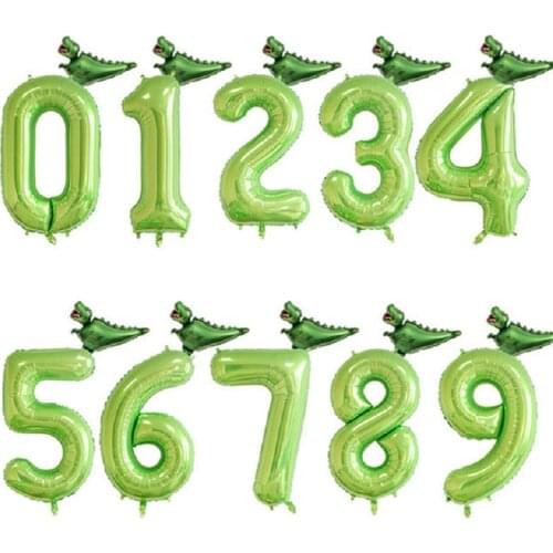 2pcs Dinosaur 40inch Number Foil Balloons Green Number Balloon Jungle Party Helium Crown Boy Birthday Baby Shower Globos Decor