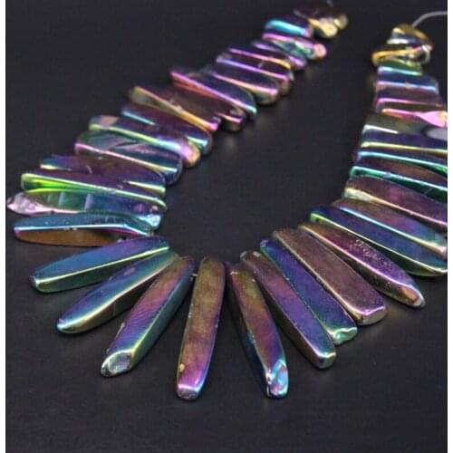 15.5"strand Polished Rainbow Titanium Agates Top Drilled Slice Point Pendant Beads,Natural Stone Stick Nugget Graduated Beads