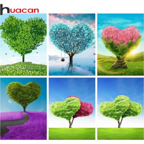 Huacan Diamond Art Painting Heart Tree Landscape Embroidery Mosaic Scenery Wall Stickers Home Decor