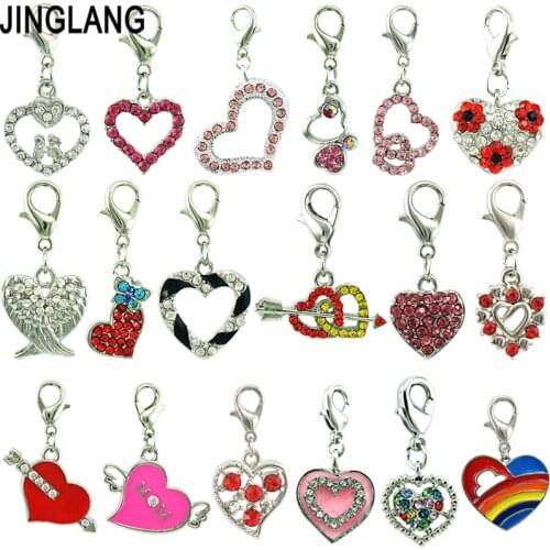 JINGLANG Mixed Style Heart Charms Alloy Pendant For Necklaces/Bracelets DIY Female Fashion Jewelry Accessories 12pcs