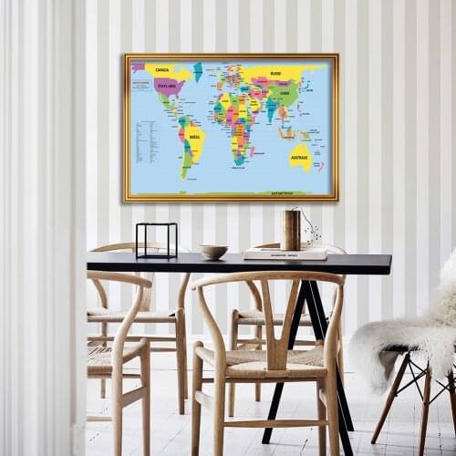 French Language World Map with Political Distribution Wall Art Pictures Posters and Prints Children School Supplies 90x60cm