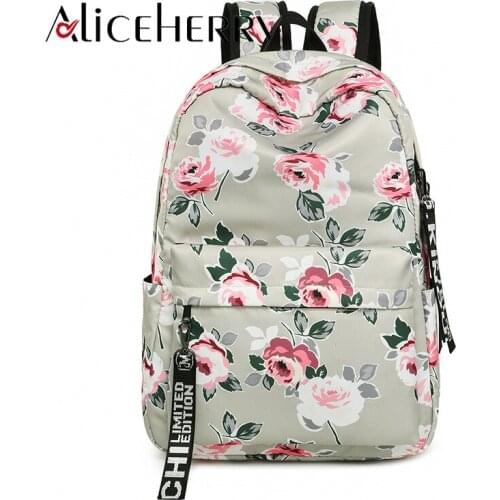 Korean Women Waterproof Nylon Backpack Printing Flower School Bags Laptop Backpack For Teenage Girls Ladies Mochila Feminina