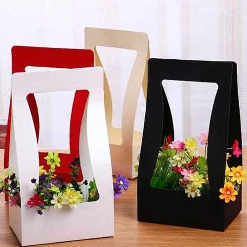 Creative Paper Flower Basket Portable Flowers Boxes Paper Carton Florist Fresh Flower Carrier Holder Home Decoration ZA3211