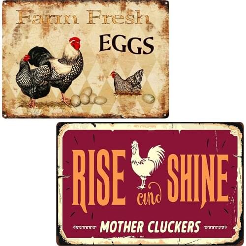 Chicken Hen & Rooster Kitchen coop Vintage Tin Signs 2pcs 12X8 in