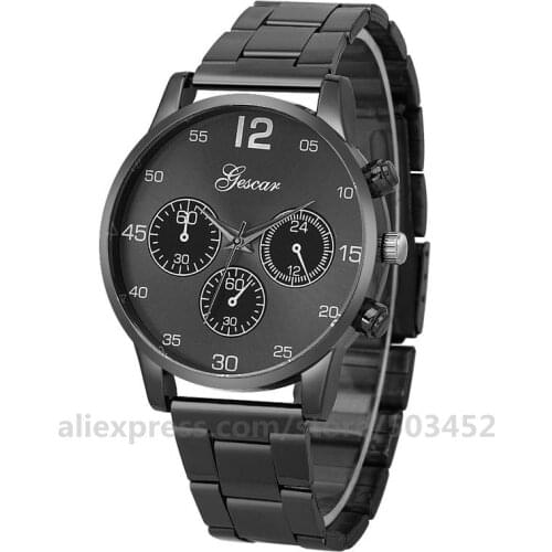 100pcs/lot gescar-8534 black stainless steel watch wrap quartz gescar alloy man alloy watches wholesale casual wrist watch