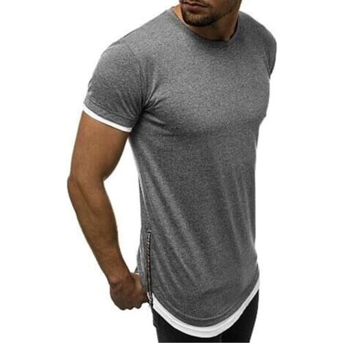 Summer New Occident Fashion Mens Casual Side Zipper Solid Color T-shirt Short Sleeve Men
