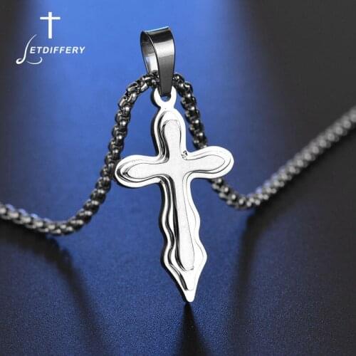 Letdiffery Multilayer Cross Jesus Chain Necklace Stainless Steel Christian Pendants Necklaces for Women Men Amulet Jewelry