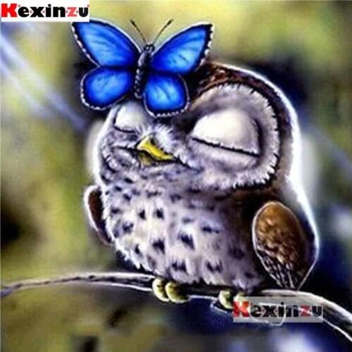 KEXINZU Full Square,Round Drill 5D DIY Diamond Painting "Owl purple butterfly" Embroidery Cross Stitch 3D Home Decor K02153