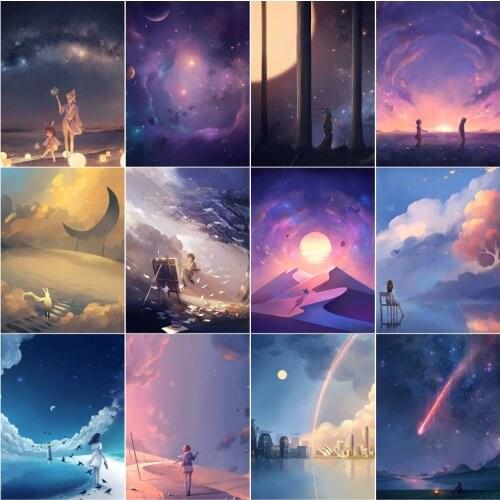 Anime Landscape 5D Diamond Painting Moon Galaxy Meteor Embroidery Cross Stitch Kits Diy Full Rhinestone Mosaic Art Home Decor