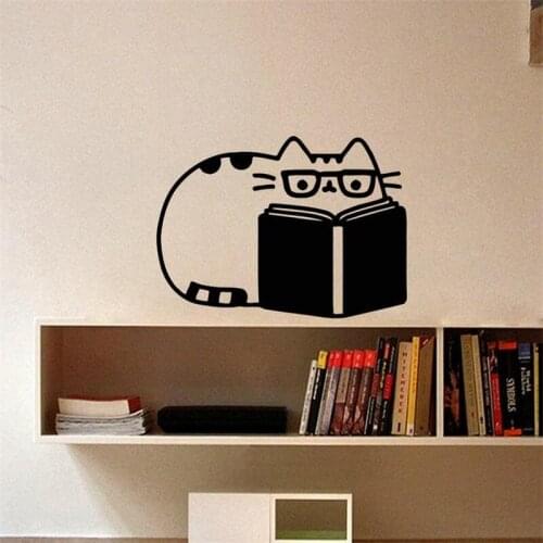 Wall Decal Vinyl Sticker Fat Cat Books Book Kitty Girl Boy Room Motivation Reading Childrens Room Study Library decor HY1428