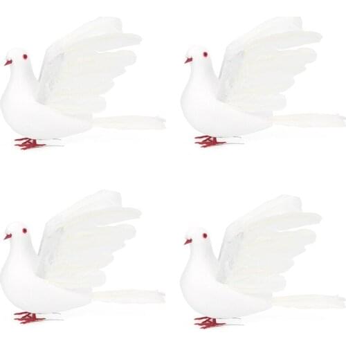 New Decorative Simulation Dove Artificial Foam Feather White Pigeon Bird Wedding Ornament Home Party Wedding Decoration 4PC