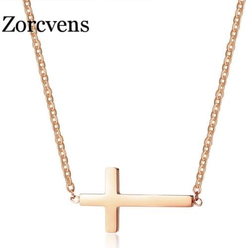 ZORCVENS Elegant Cross Women Choker Necklace Stainless Steel Adjustable Chain Trendy Female Lady Party Jewelry Gift