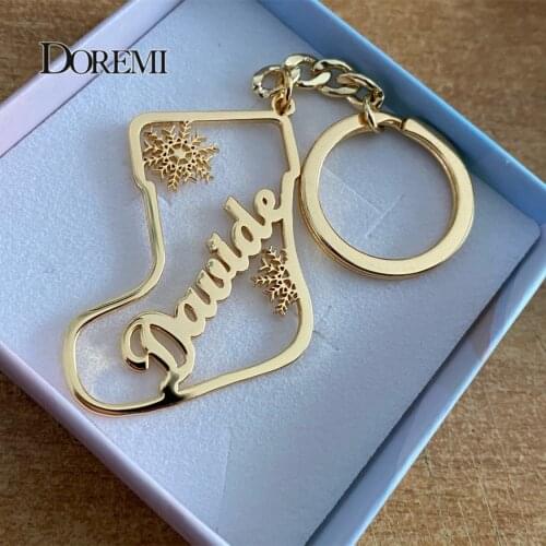 Personalized Christmas Name Keychain Custom Keyring with Tassel Xmas Gift Customized Stocking Ornament Stainless Steel Christmas