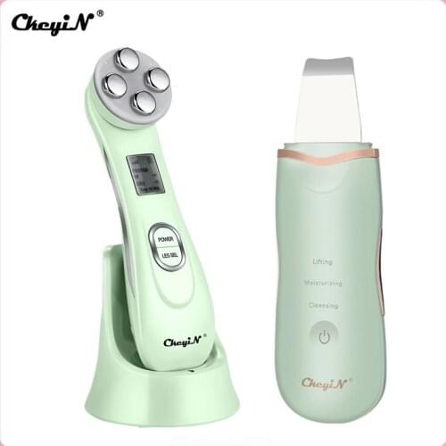 RF EMS LED Photon Mesotherapy Electroporation Facial Lifting Beauty Machine + Skin Care Ultrasonic Face Cleaning Skin Scrubber45