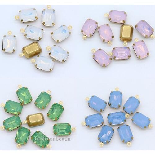 12p jewelry 8x10/ 10x14/13x18mm Rectangle Opal Color Crystal Rhinestone Faceted Framed Glass Pendant Connector Earrings Findings