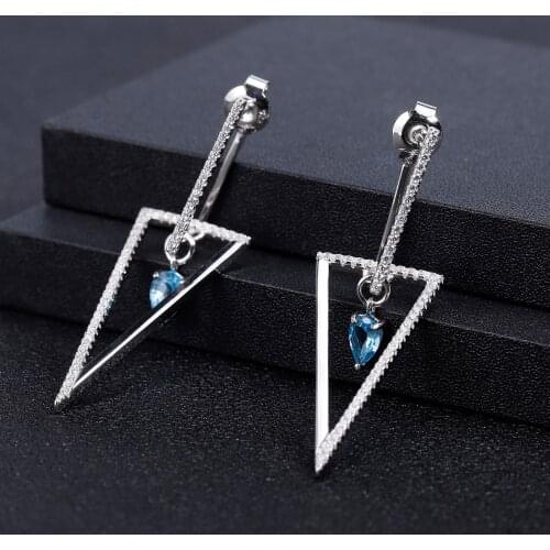 GEMS BALLET Natural Swiss Blue Topaz Gemstone Drop Earrings 925 Sterling Silver Geometric Triangle Earrings for Women Jewelry