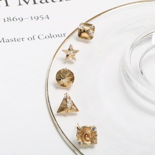 Copper plated genuine gold triangle round square five point star Zircon DIY handmade jewelry earrings accessories materials