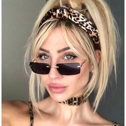 Luxury Brand Small Rectangle Sunglasses Women 2021 Grey Pink Shades For Women 90s Vintage Rimless Square Sunglasses Unisex UV400